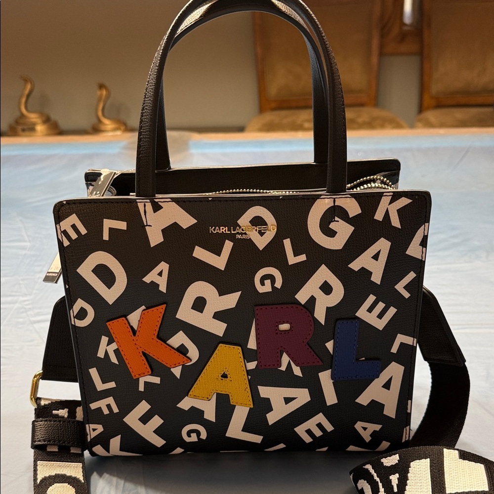 Karl Lagerfeld Black Crossbody Bag with Colorful Lettering